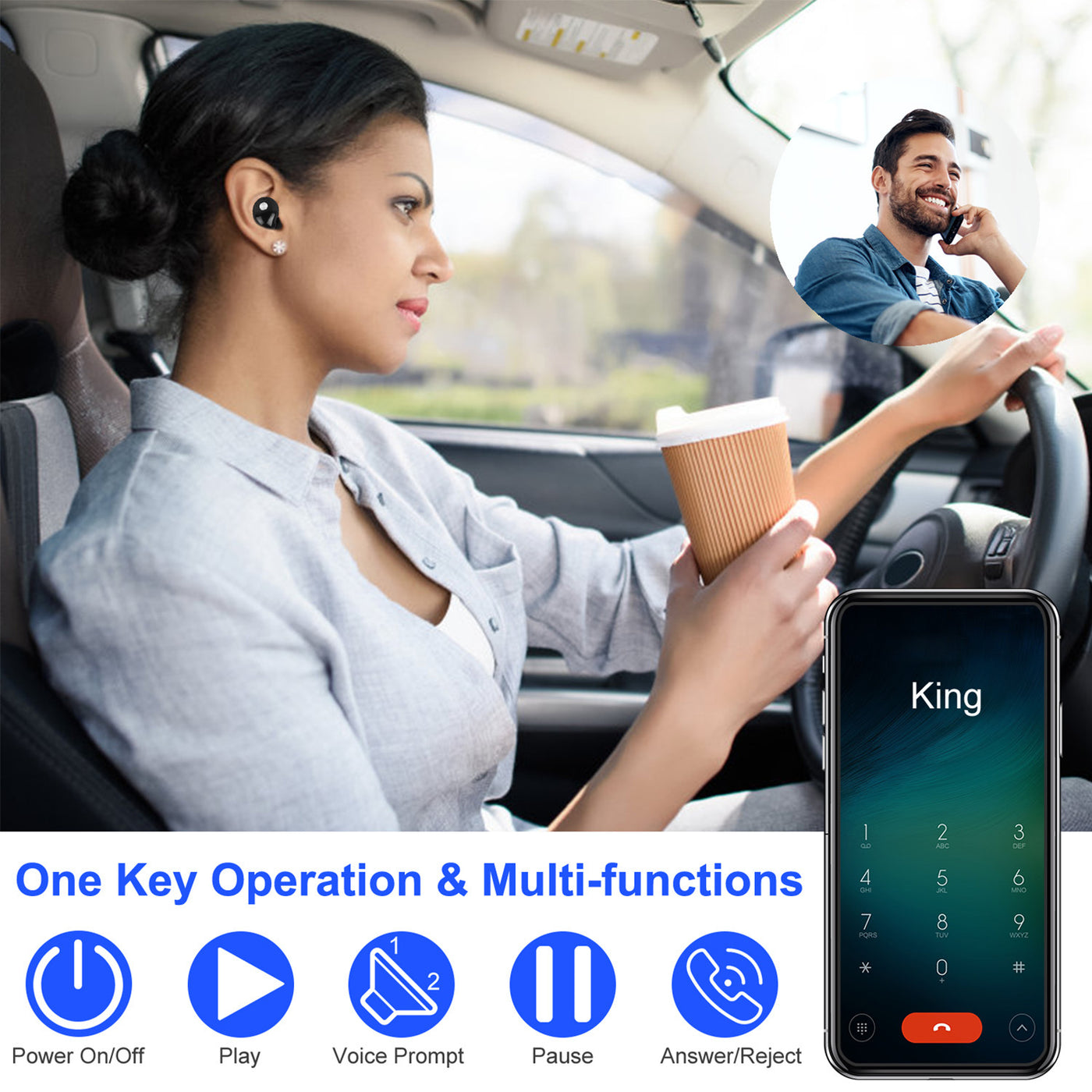 TWS True Wireless V4.2 Earbuds IPX4 In-ear Stereo Earphone Hands-free Deep Bass Earpiece With Mic Magnetic Charging Case 30Hrs Single Earbud Work Time Driving Business