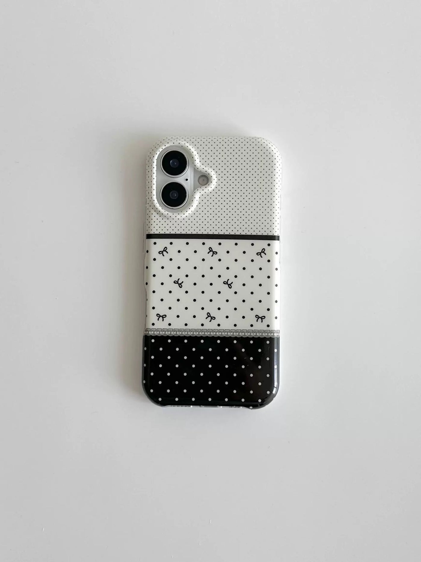 Black And White Polka Dot Stitching Stereo Bow Phone Case
