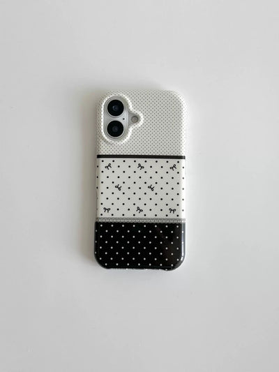 Black And White Polka Dot Stitching Stereo Bow Phone Case