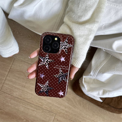 Double-layer Half-pack Polka Dot Phone Case XINGX Leopard Print Protective Cover