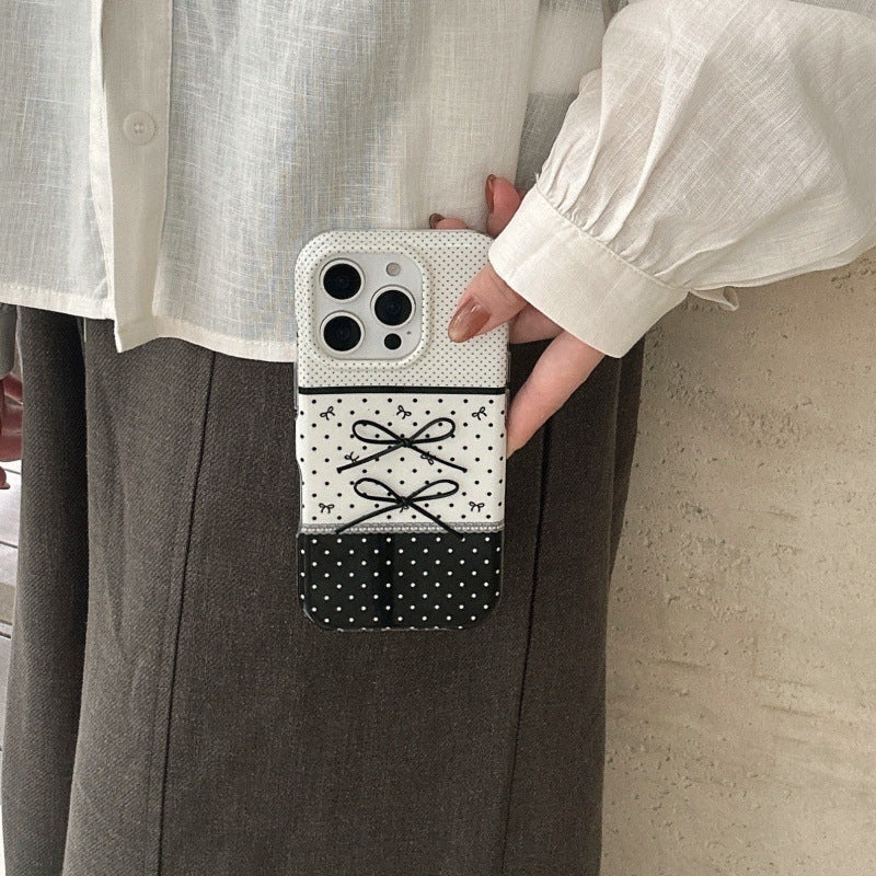 Black And White Polka Dot Stitching Stereo Bow Phone Case