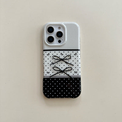 Black And White Polka Dot Stitching Stereo Bow Phone Case