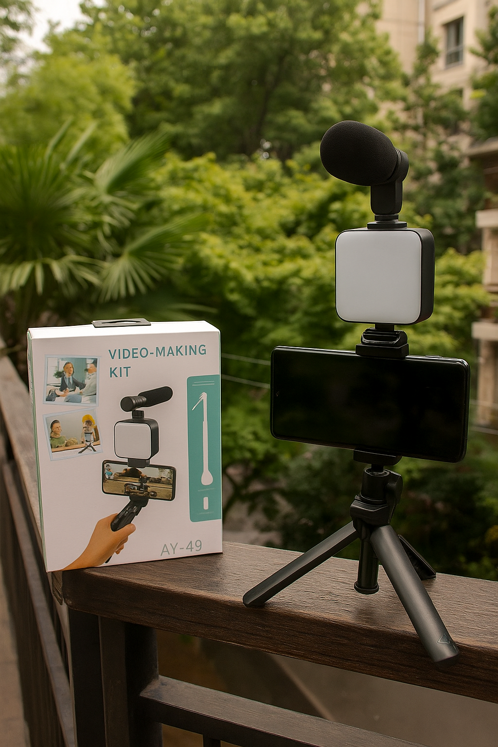 Kit Vidéo Complet avec Trépied, Lumière LED & Microphone