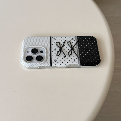 Black And White Polka Dot Stitching Stereo Bow Phone Case