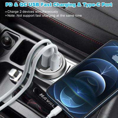 2Pcs 1,00W USB TypeC Car Charger QC4.0 PD3.0 USB Fast Charging Adapter Dual Port Car Cigarette Lighter Compatible With Phone Pad