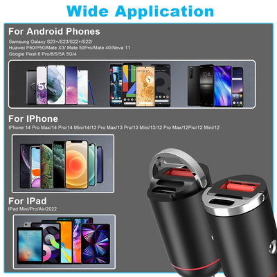 2Pcs 1,00W USB TypeC Car Charger QC4.0 PD3.0 USB Fast Charging Adapter Dual Port Car Cigarette Lighter Compatible With Phone Pad